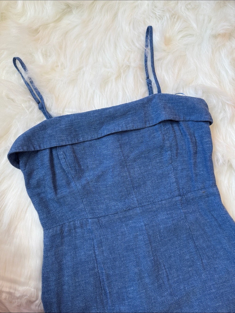 Mango Blue Linen-Blend Midi Dress with Spaghetti Straps